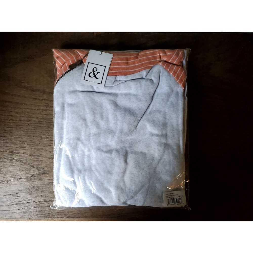 NWT Ampersand Avenue Light Gray Coral Stripe Double Hood L/S Hoodie Size XXXL